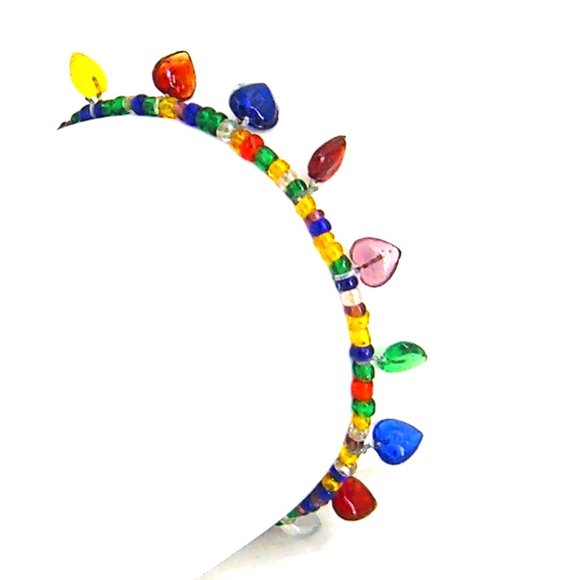 Seed Beads Hearts Bracelet 7.5" Multi Color - Picture 2 of 3